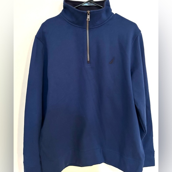 NWT Nautica Navy Pullover Sweatshirt With Zipper Men’s Large - Picture 1 of 12